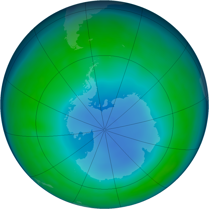 Antarctic ozone map for June 2013